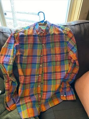 GUSTIN Men's Multicolor Plaid Long Sleeve Cotton Button-Down Shirt Size L